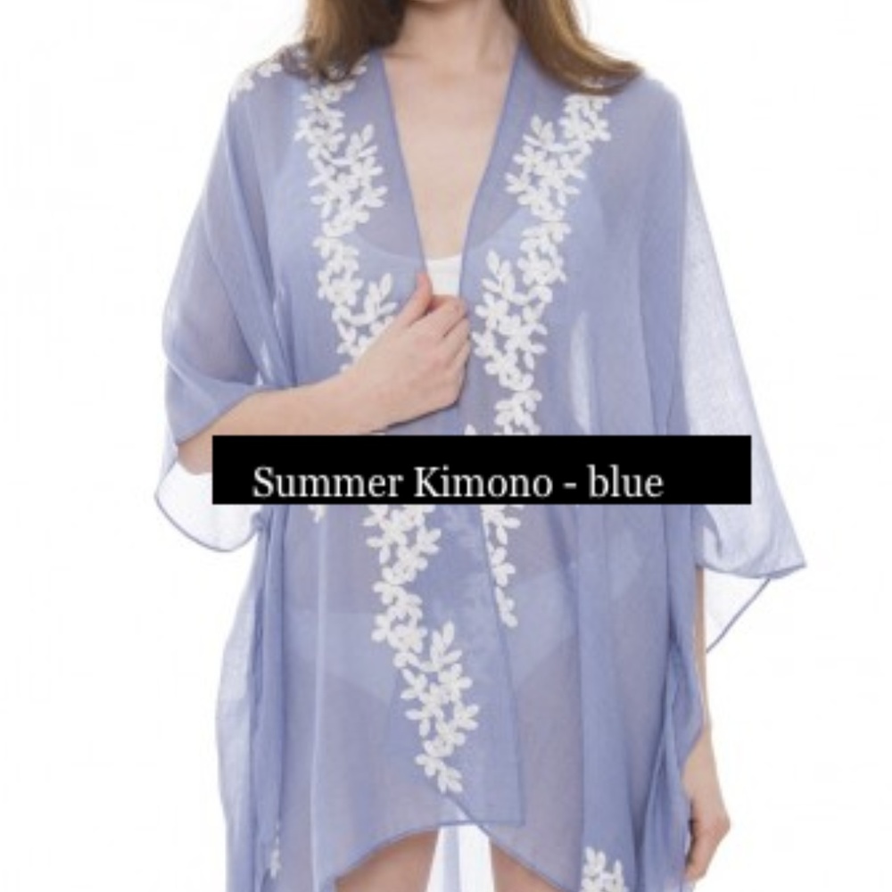 Summer Kimono with White Embroidered Floral